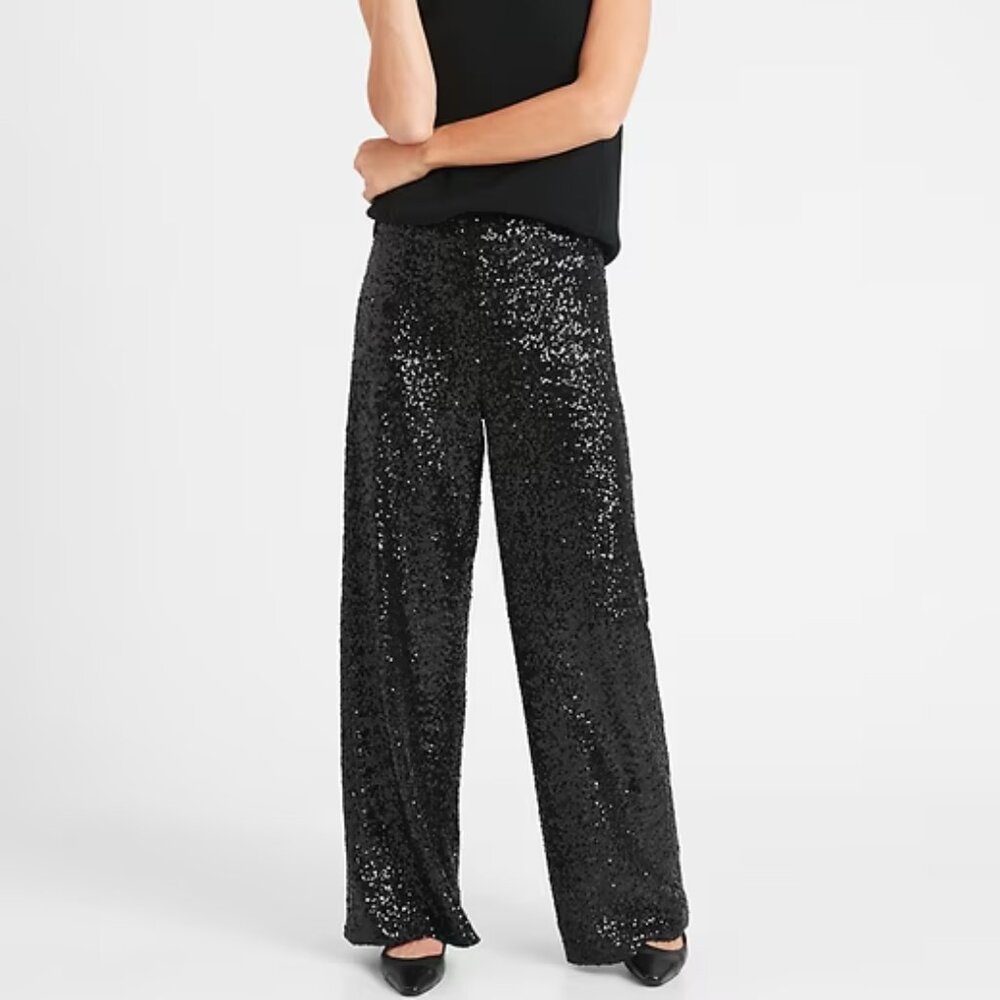 Banana Republic Sequin Black Wide Leg Pants